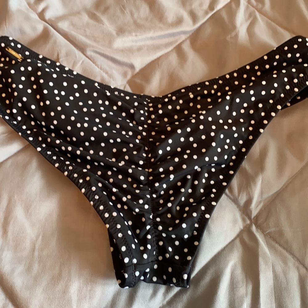 VS black white polka dot rouched bikini bottom size L - Picture 2 of 7